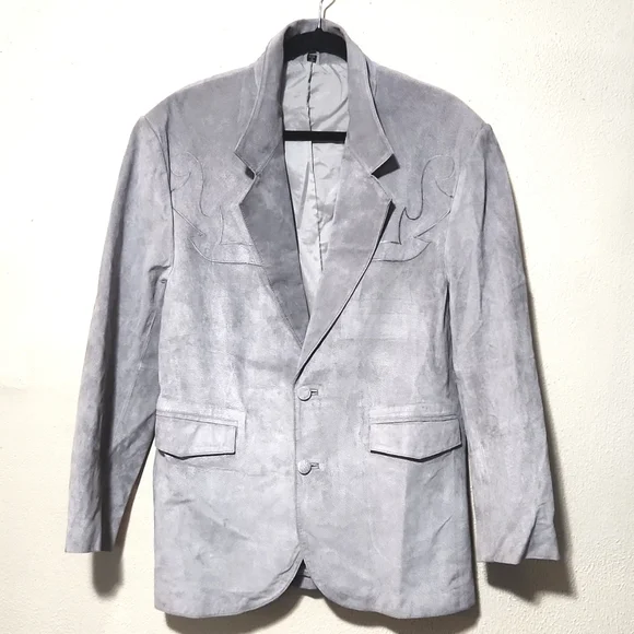Pioneer Wear Vintage 70's 100% Suede Boar Skin Gray Blazer Jacket EUC Size 42L - Picture 14 of 16
